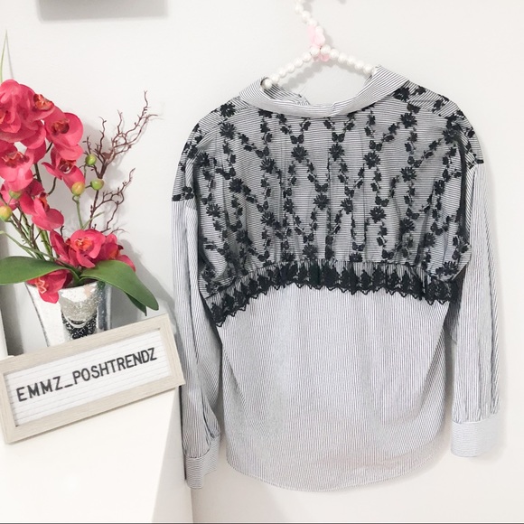 Zara Collection Striped Lace Button Down Size L - Picture 6 of 6